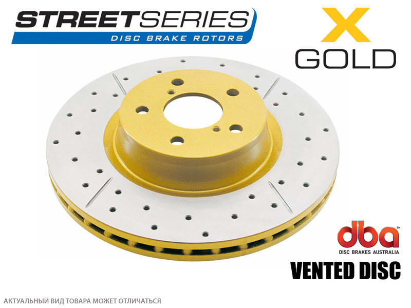 Спортивные тормозные диски DBA X-Gold Street Series (перфорация/насечки) Subaru WRX STi (2004-2007) Зад (5x100/5x114.3) 655X-10