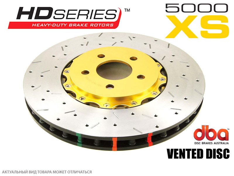 Спортивные тормозные диски DBA 5000 Series XS (перфорация/насечки) Subaru WRX STi (2004-2015) Перед (5x100/5x114.3) 5654BLKXS-10