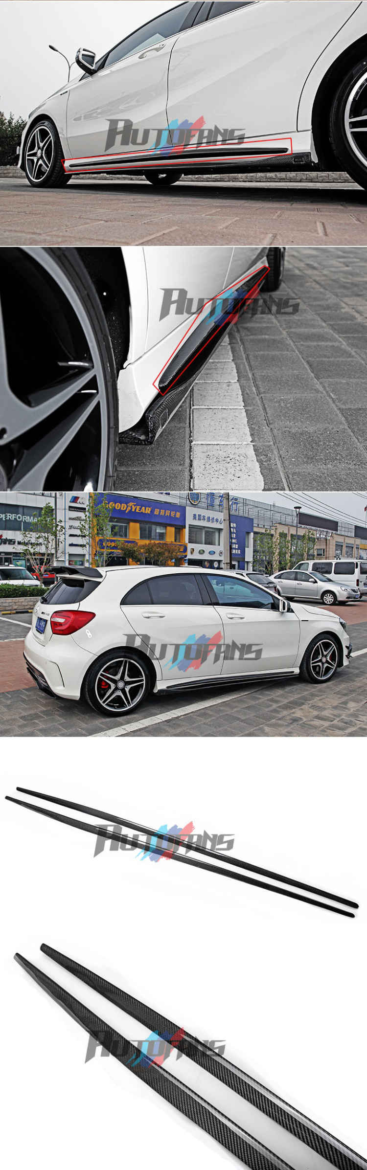 Carbon-Fiber-OE-Style-Side-Skirts-For-Mercedes-Benz-A176-W176-A250-Amg-Pakage